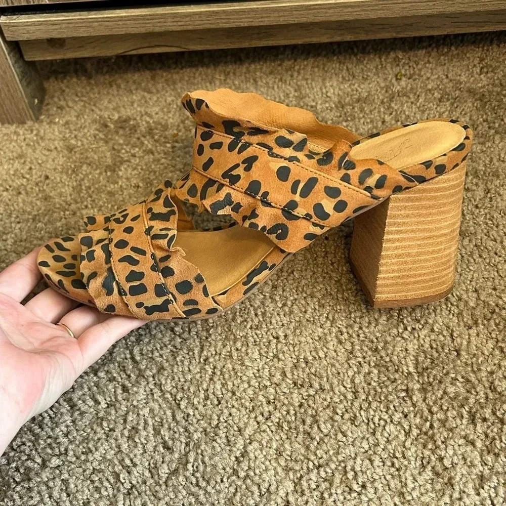 Leopard Print Ruffle Strap Block Heel Mules - Brown - Picture 5 of 13